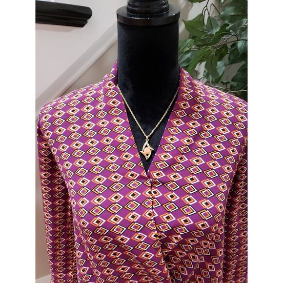 Pleione Women's Multicolor 100% Polyester V-Neck Long Sleeve Top Blouse Size S - Picture 2 of 13